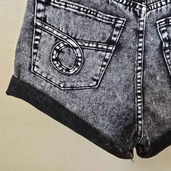 One Teaspoon Bandits Shorts 25 High Waist Western Acid Wash Black Gray Denim